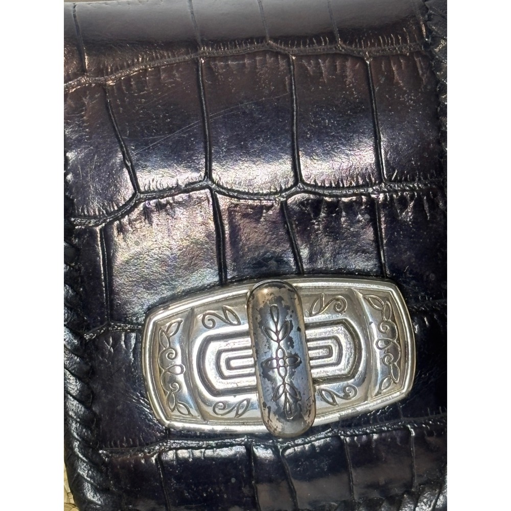 Brighton Woven Straw Shoulder Bag Black Croc Leather Trim Heart Charms Floral - Picture 3 of 16